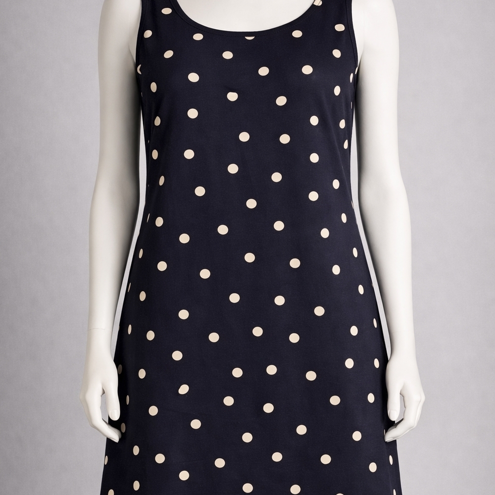 Requirements Navy Cream Polka Dot Linen Blend Shift Dress L